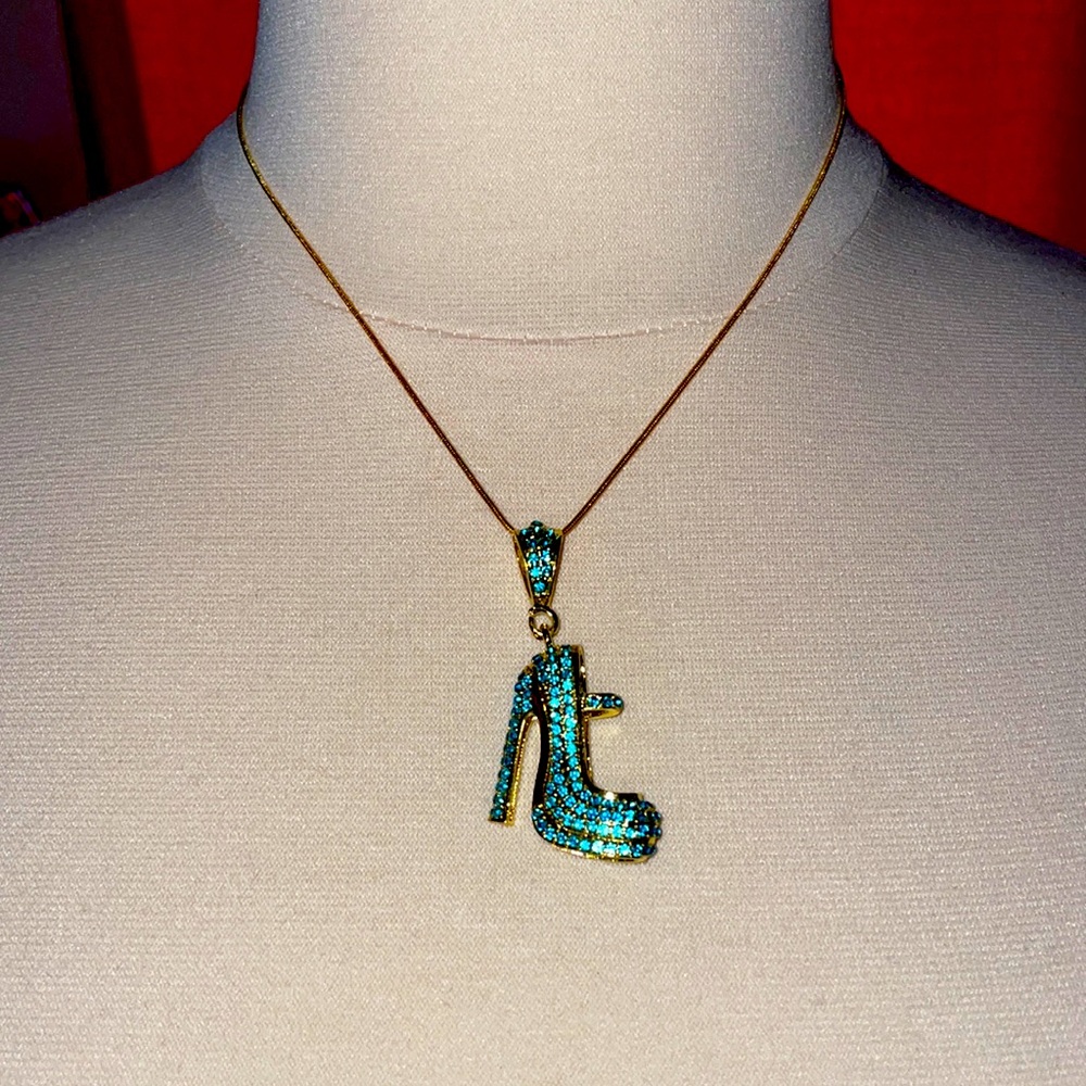 FabulouslyFitted | Aquamarine Rhinestone Shoe Pendant Necklace